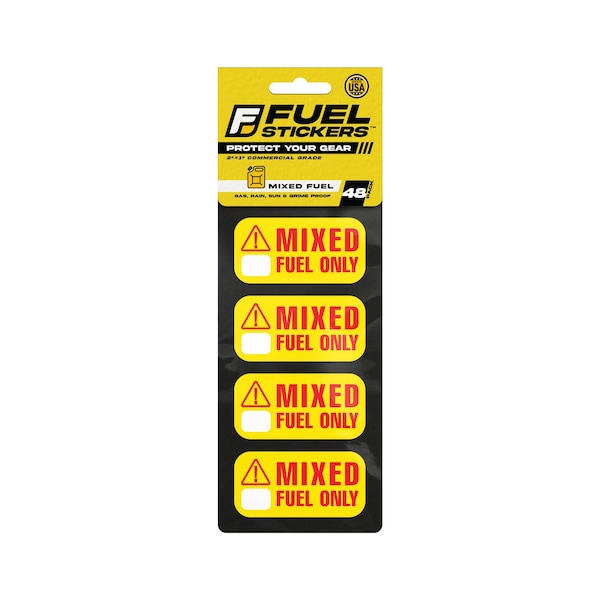 Mixed Fuel Sticker, 2-Cycle Label: Fuel Can & Outdoor Power Equipment, Hvy-Dty, 2''x1'', 48PK